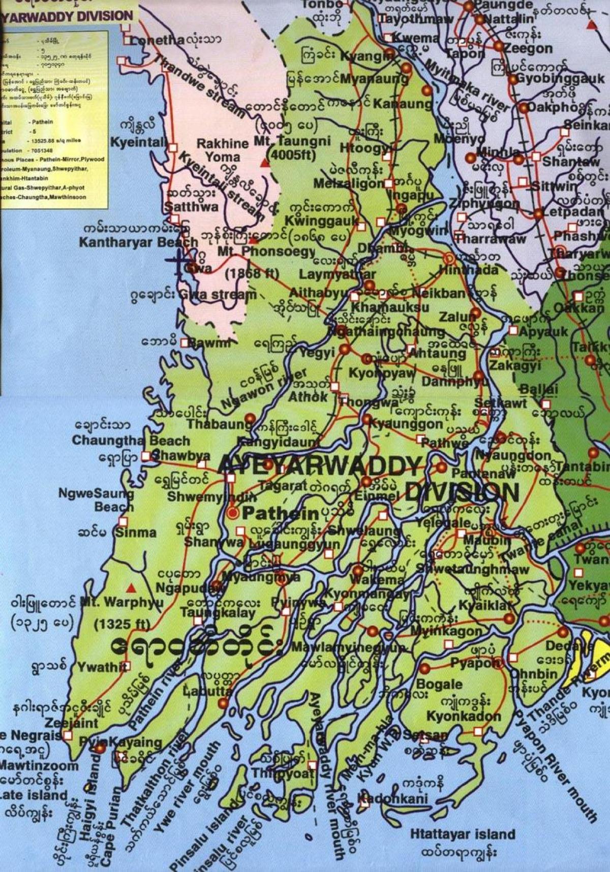 mapa de ayeyarwady divisão de Mianmar