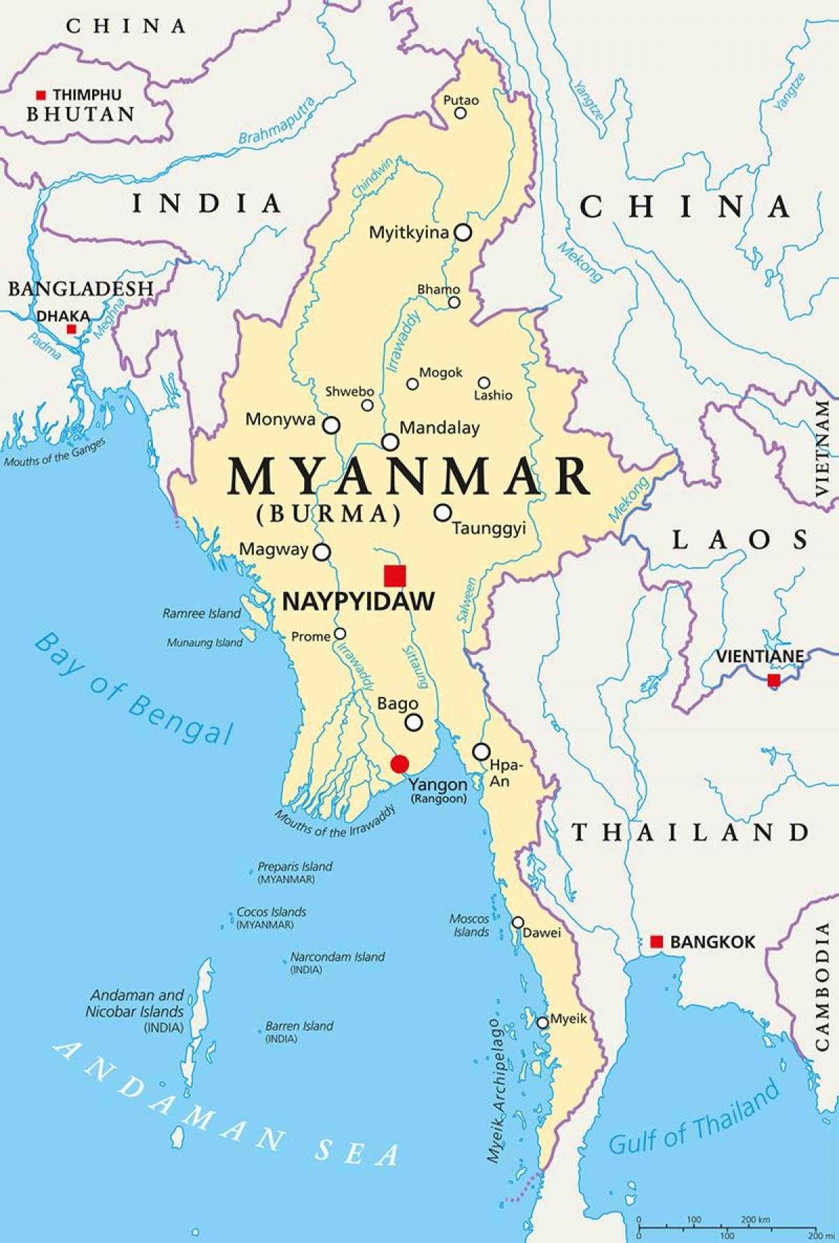 País de Myanmar mapa
