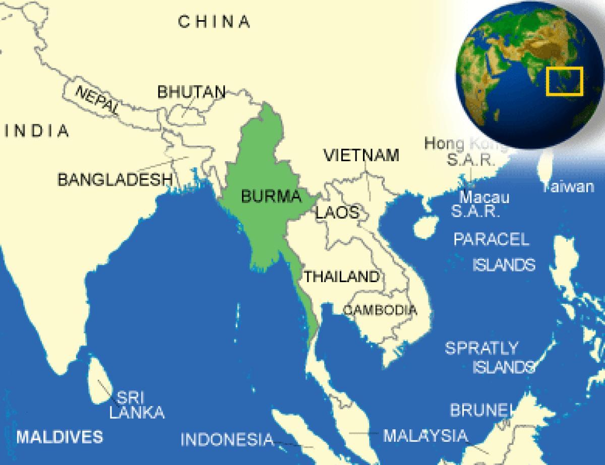 A birmânia ou Myanmar mapa