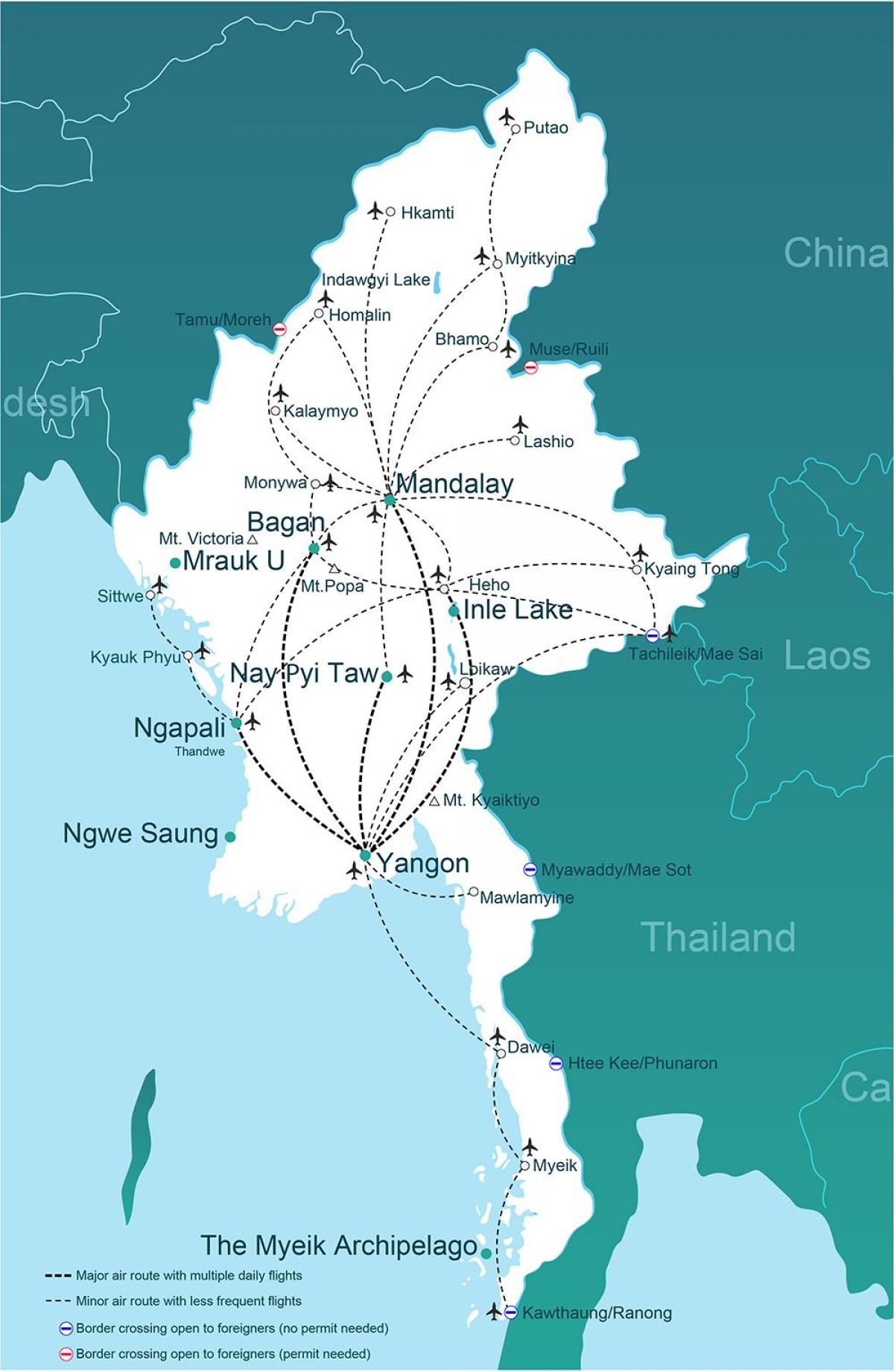 Birmânia aeroportos mapa
