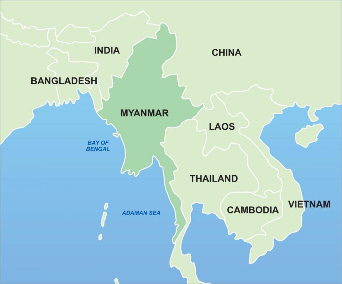 Mianmar no mapa da ásia