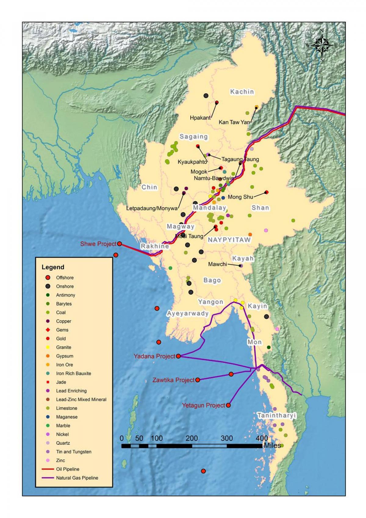 Mapa de Mianmar recursos naturais