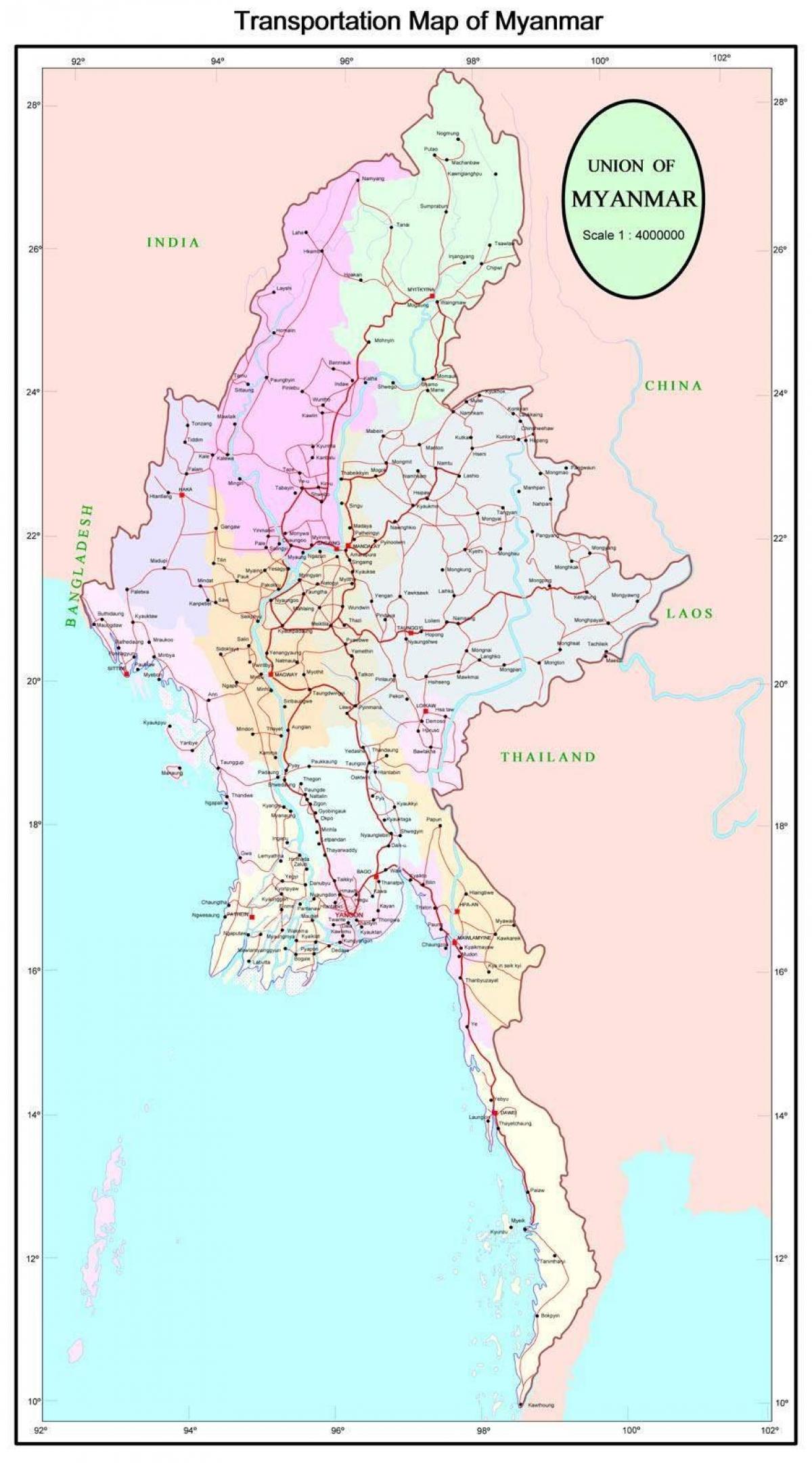 Mianmar rodovia estrada mapa