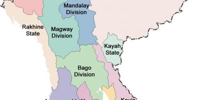 Mianmar mapa e estados