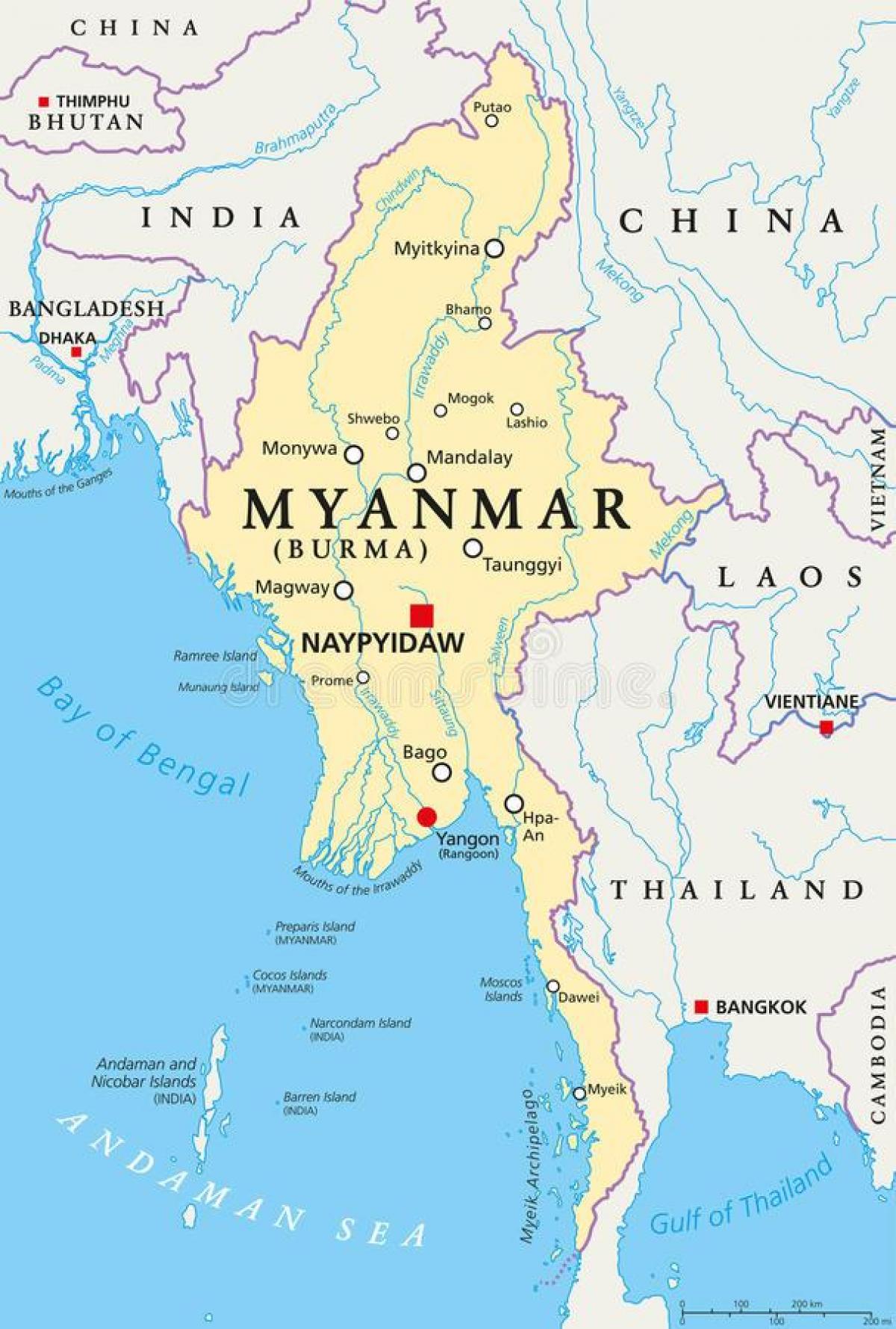 Mianmar Capital Mapa 