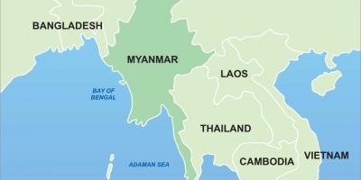 Mianmar, na ásia mapa